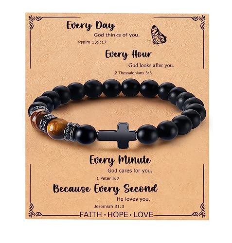 Mens Bracelet with Love Card Inspirational Jewelry Gifts for Man Christian Religious Baptism Valentines Day Graduation Retirement Christmas Beaded Bracelets Gifts