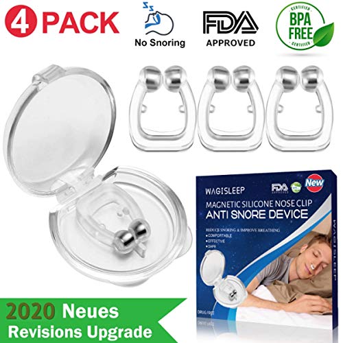 [Versión 2020]Dilatador Nasal Anti-Ronquidos WAGISLEEP, Antironquidos Clip Nasal Magnético Nose Clip Silicona, Dejar de roncar, Mejora la Respiración Nariz Clip para Ayudar a Dormir Apnea Del Sueño