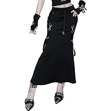 win2win Women's Western Goth Mermaid Low Rise Maxi Skirt - Drawstring Long Maxi with Buckle Punk Gothic Date Night Casual
