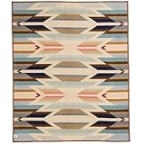 Pendleton Jacquard Unnapped Full/Queen Blanket 90' x 90' - Wool Cotton, Reversible, Lightweight, Soft, Ultrasuede Binding, Packable Throw for Home and Travel - Wyeth Trail