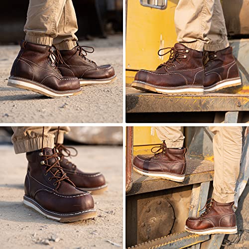 Dinggu Work Boots For Men Composite Toe 6" Waterproof Boots Goodyear Welt Oil&Slip Resistant Wedge Safety Construction Industrial, Dark Brown #TOP5