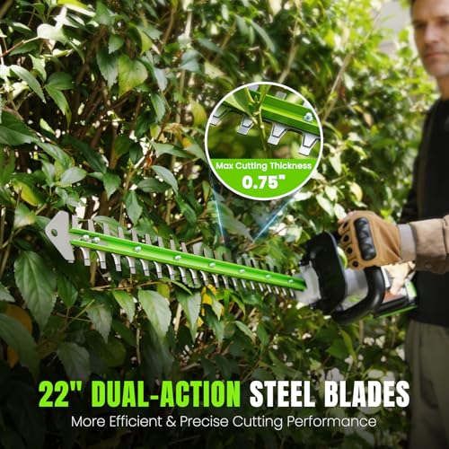 Hedge Trimmer Cordless 22" - 21V Powerful Electric Hedge Trimmer with 2 x 2.0Ah Batteries and Fast Charger, Easy to Use, 3200RPM Lightweight Battery Powered Bush Trimmers for Garden, Yard Care, GT860 - Image 4