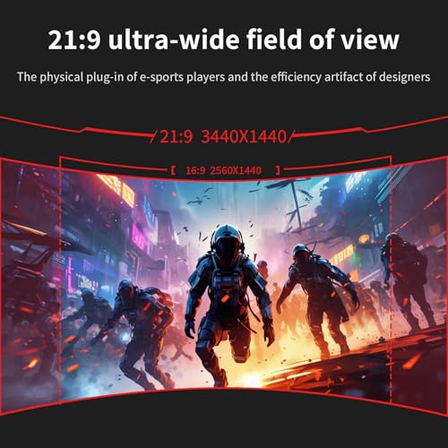 Image of 34inch Curved Monitor, WQHD (3440x1440) 180Hz Ultrawide Gaming Monitor, FreeSync /G-Sync Compatible,1ms,1500R, Support 2 HDMI & 2 DP, Equipped with LED Backlight VESA Mount(R34V Horizon)