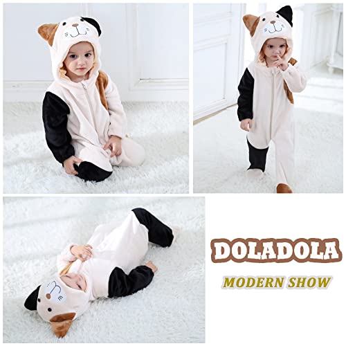 Doladola Dziecko Zimowy Romper Z Kapturem Flanelowy Kombinezon Dziecięcy Kostium Cosplay Halloween (Ciemnoszary kot, 4-5 lat)