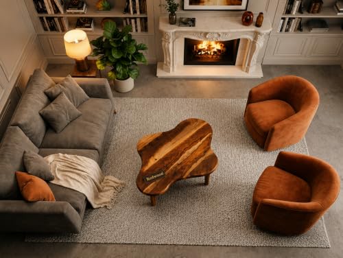Image of REDWOOD Wooden Cloud Shape Minimalist Coffee Table for Living Room | Sheesham Wood Centre Table | Sofa Hall Tea /Teapoy End Table for Home & Office Furniture | Brown Finish