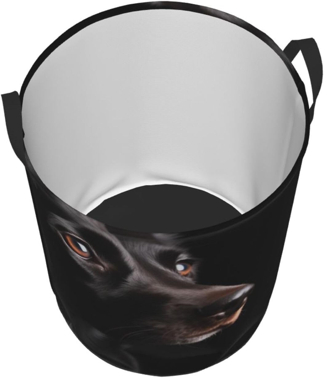 Dog black background print Circular Hamper Waterproof Storage Bin Organizer Basket Laundry Hamper With Handles For Clothes Toys Small