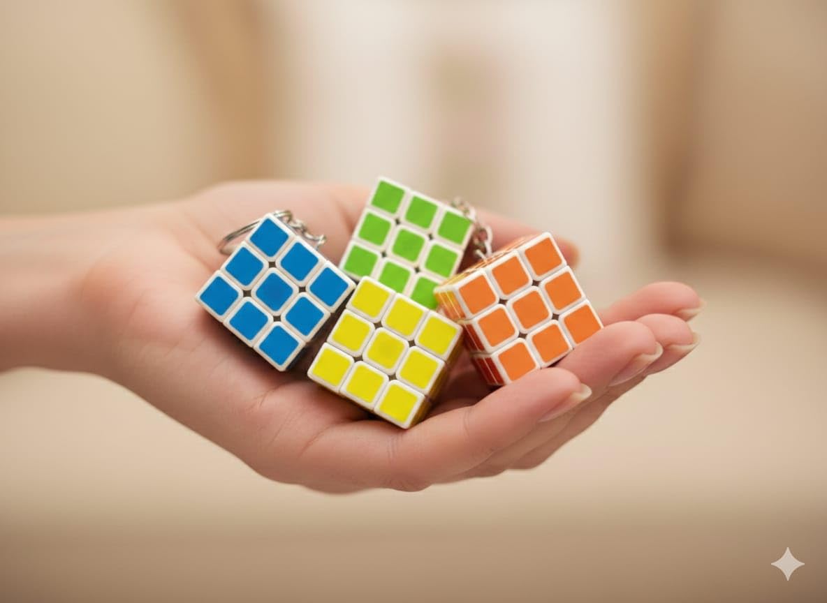 Cube Drift Keychain 3x3 (Stickered) Cube Pack of 2/5 Pcs | Mini Speed Cubes | Portable & Fun | Suitable for All Ages | Great Gift Idea (2)-image-37