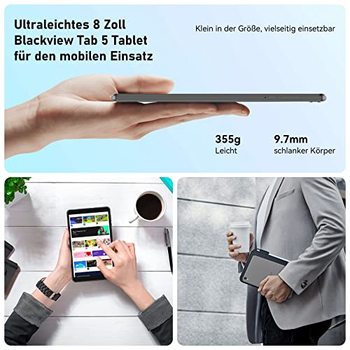 Blackview Tab 5 Android 12, Tablet 8 Zoll, 5GB RAM 64GB ROM (1TB erweitern) 5580mAh Akku,Quad-core,1280 * 800 HD+ IPS Touchscreen,WiFi,Bluetooth/eBook Modus/Typ-C/dual Box Speakers/OTG,Tablet Grey – Bild 6
