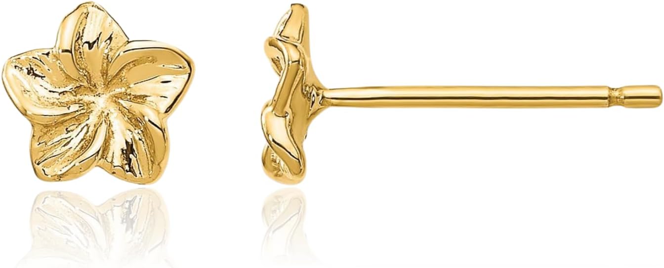 IceCarats 10K Solid Yellow Gold Medium Hawaiian Plumeria Flower Stud Earrings 5.92mm 1/4 inch Butterfly Back For Her