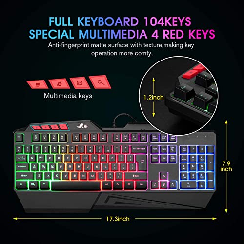 Rii Rk202 Rgb Gaming Keyboard Multiple Color Rainbow Led Backlit Usb Wired Gaming Keyboard,104 Keys Silent Keyboard With Wrist Rest For Windows & Mac Pc Gamers (Black) #TOP4