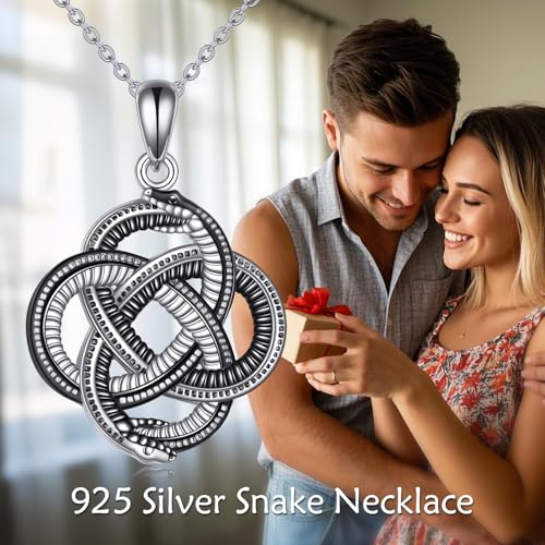 Collier viking homme pendentif nœud celtique et double serpent gothique en argent