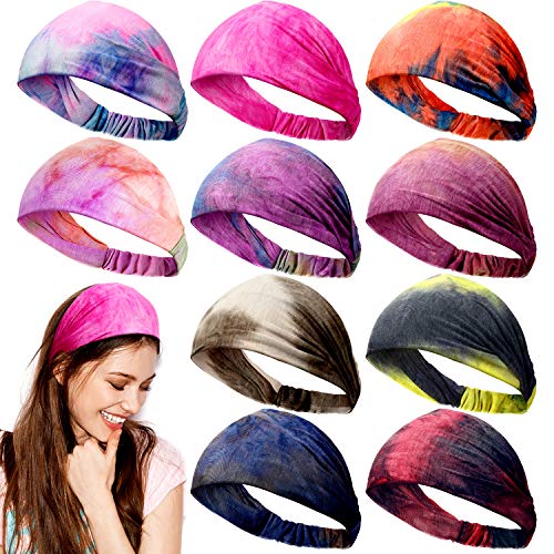 10 Pieces Tie Dye Bandana Headbands African Headbands Wide Elastic Boho Headbands Stretchy Turban Headwraps Vintage Hair Accessories for Women Girls