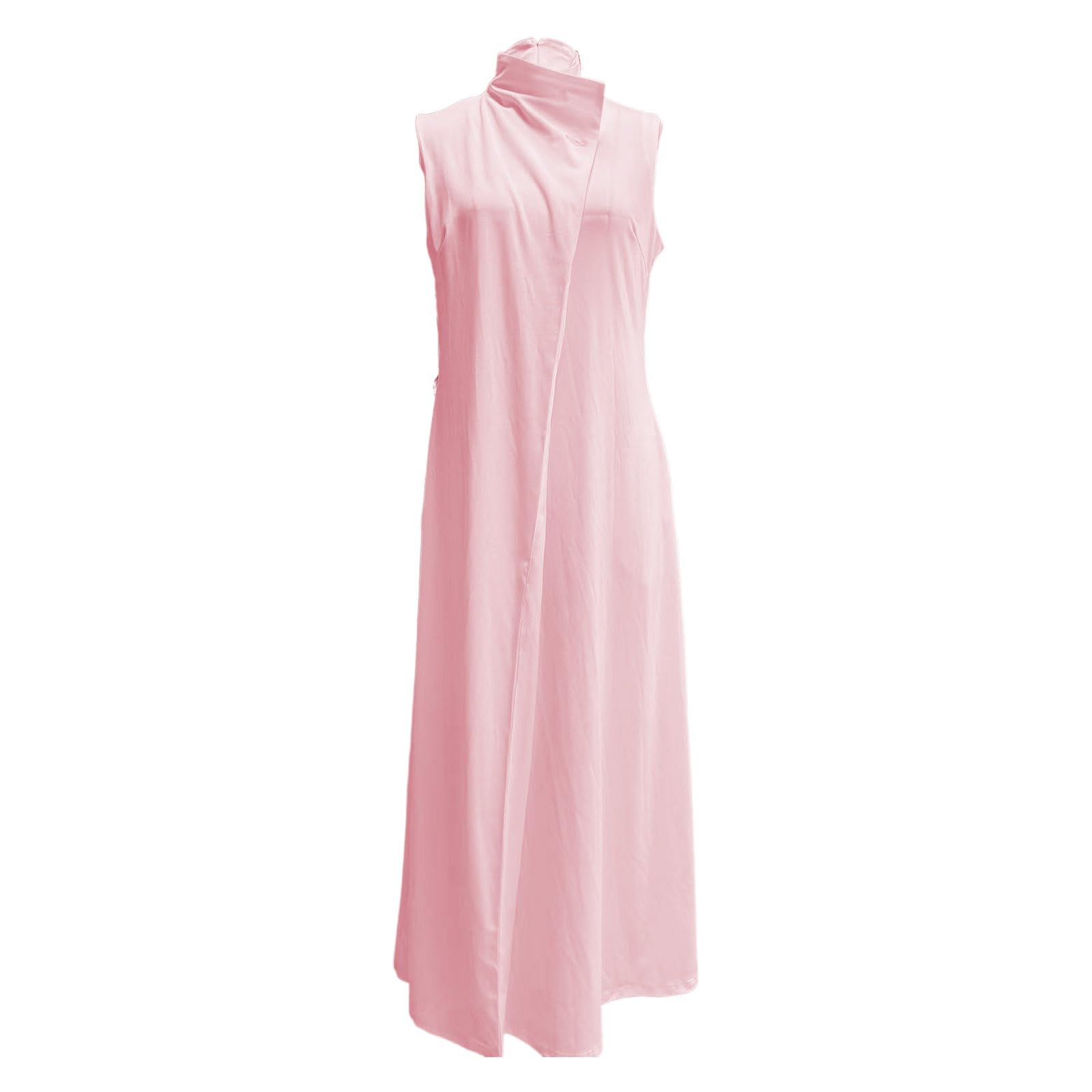 Robe midi élégante sans Manches à col Montant et Boutons, idéale au Quotidien