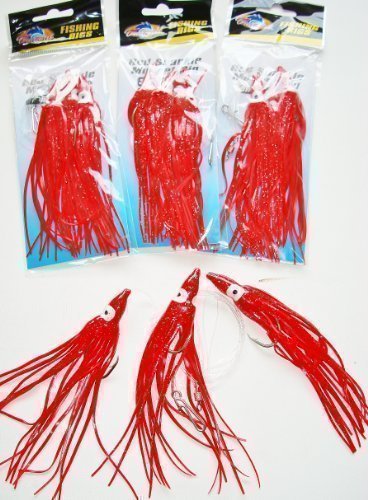 3 X 3 RED SPARKLE MUPPET JIGS, WITH 7/0 HOOKS AND 60lb LINE