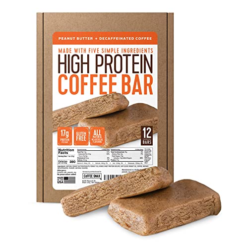 Protein Coffee Energy Bar, Made with Simple Ingredients, Natural Ingredients, Gluten Free, Non GMO & 16g of Protein, Made with Real Coffee (Peanut Butter - Decaffeinated)