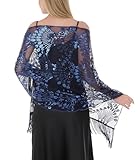 changyexi Shawls Wraps for Women, Sheer Chiffon Shawl for Formal Evening Dresses, Sparkly Sequined Tassel Weddings Cover Ups (navy blue)