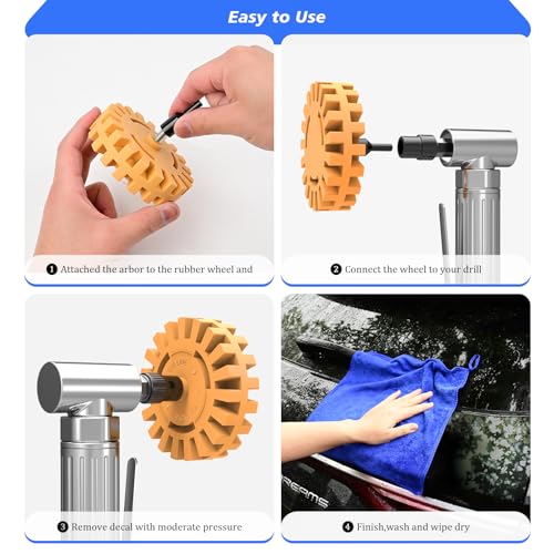 EHDIS Folienradierer Kit, mit Adapter, 250 mm & 88 mm Folienradierer und Kunststoff Schaber, zum Professionellen Entfernen ​von Folien und Kleberesten am Fahrzeug, Auto oder Motorrad