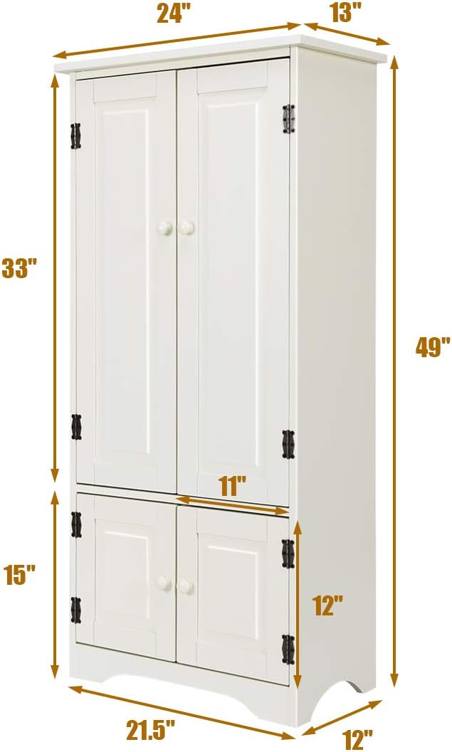 Giantex Accent Floor Storage Cabinet Adjustable Shelves Antique 2-Door Low Floor Cabinet Pantry 24" Lx13 Wx49''H (White) : Home & Kitchen