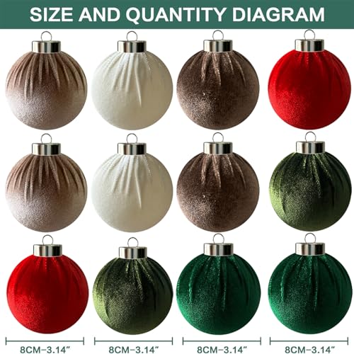 12PCS Velvet Christmas Balls Ornaments 80MM for Xmas Tree Hanging Flocked Hanging Ornaments Christmas Decoration for Xmas Tree by Flycalf - Used condition - Image 2