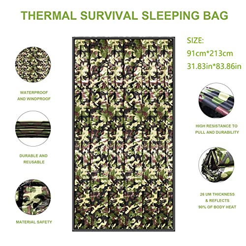 Miniatura 2 de Honyao Saco De Dormir Emergencia, Mantas Termica De Aluminio, Sacos De Vivac Supervivencia, Supervivencia Bivy Para Vivac, Cámping, Excursionismo, Trekking - 1 Pieza Camuflaje Con Silbar 1