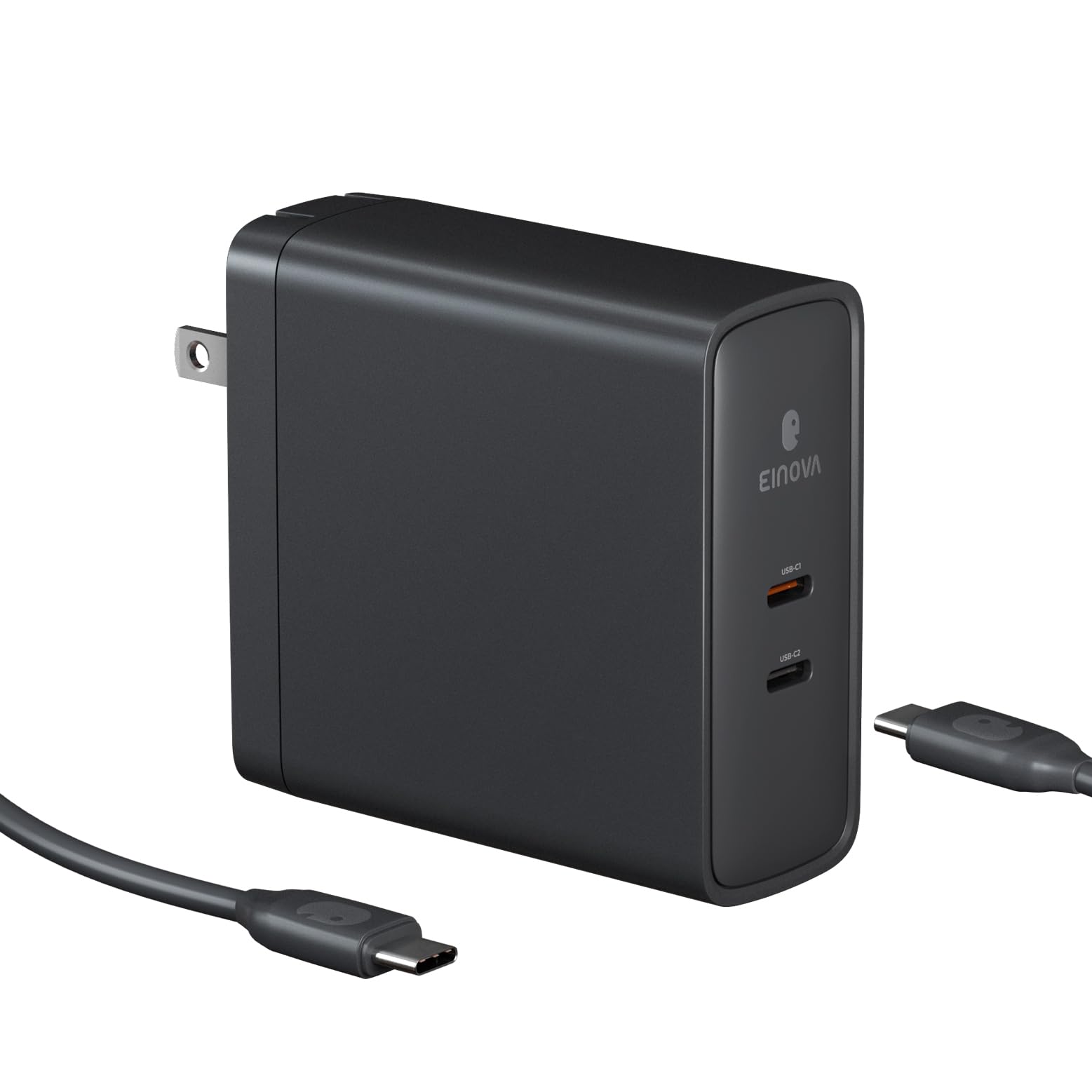 Einova Polaris 140W Dual Port USB-C Charger – 2 USB-C Ports, Dual Laptop Charger, Fast Charge 2 Laptops at Once (65W + 65W), PD 3.1 PPS Wall Charger, 140W 5A Cable (6ft) Included – Black