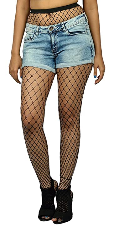 omlavida High Waist Sexy Lace Fishnet Stockings Large Mesh Black-picture-2
