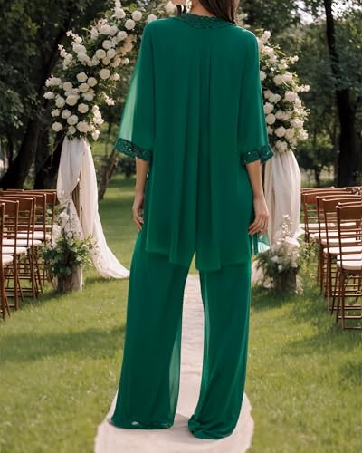 3 Pieces Mother of The Bride Dresses Pant Suits Chiffon Wedding Guest Groom Formal Outfit Sets Sequins with Jacket2