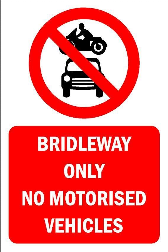 Bridleway only, no motorised vehicles, prohibition sign - 3mm Aluminium sign (300mm x 200mm)
