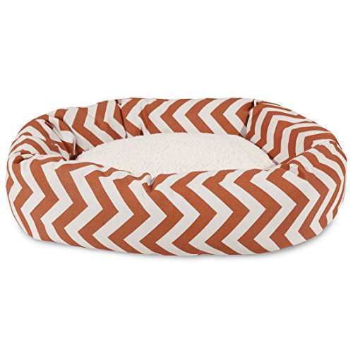 Image of Majestic Pet 24 Inch Chevron Sherpa Calming Dog Bed Washable - Cozy Soft Round Dog Bed with Spine for Head Support - Fluffy Donut Dog Bed 24x19x7 (inch) - Round Pet Bed Small - BURNT ORANGE