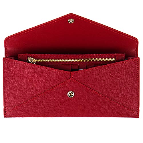 YBONNE Women's Long Wallet RFID Blocking Envelope Purse, Made of Saffiano Leather (PLUS - Wine Red)4