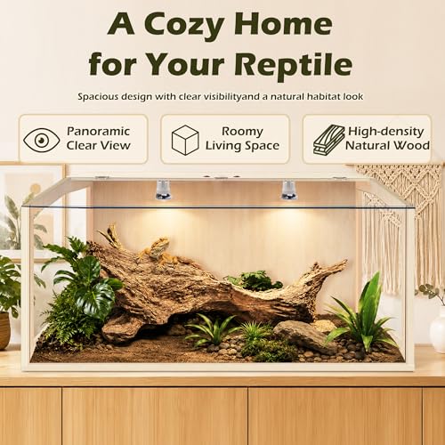 Image of PROLEE Bearded Dragon Tank, Lizard Tank with Clear Tempered Glass, Anti-Scratch Reptile Enclosure, Reptile Tank Built-in Light Fixtures with Switch (32X16X16inch,34 Gallon)