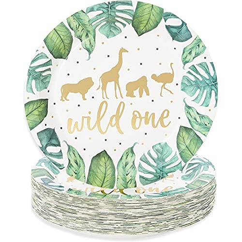 Wild One Paper Plates for Safari Party (9 Inches, 48 Pack)