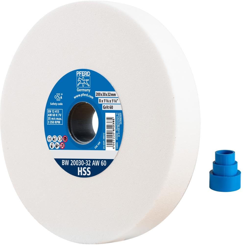 Pferd Hss Sanding Disc 200 X 30 X 32 Mm Design Grain Size 60 White Corundum 39008457 – Sanding Disc For Processing High-Alloy Steels With Integrated Reducing Sleeves (25/20/16 Mm)