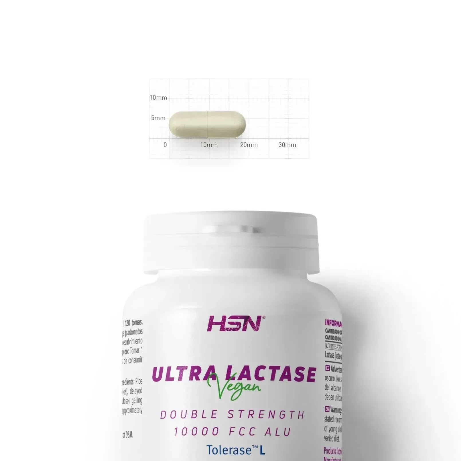HSN Ultra Lactasa 10000 FCC ALU (Tolerase™ L) | 120 Cápsulas Veganas de Liberación Retardada | Enzima Digestiva de Alta Potencia para la Digestión de la Lactosa | Sin Gluten
