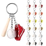 18 Pieces Baseball Bat Keychain Wooden Bat Baseball Glove Mini Keychain Accessories Sport Key Ring for Boys Girls Team Party Favor Birthday Goody Bags Fillers Souvenir Backpack Pendent, 6 Colors