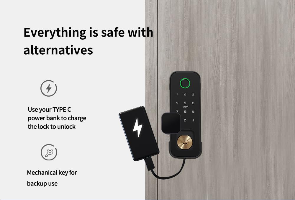 R2 Wi-Fi Tuya Smart Serratura – Entrambi i lati delle impronte digitali e della scheda IC, controllo APP, password/chiave/sblocco meccanico, per la sicurezza domestica, ufficio e hotel