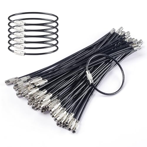 Image of Uniclife 4 Inch Wire Keychain Cable Large Stainless Steel Key Ring Loop Holder for Luggage Tag Keeper for Travel