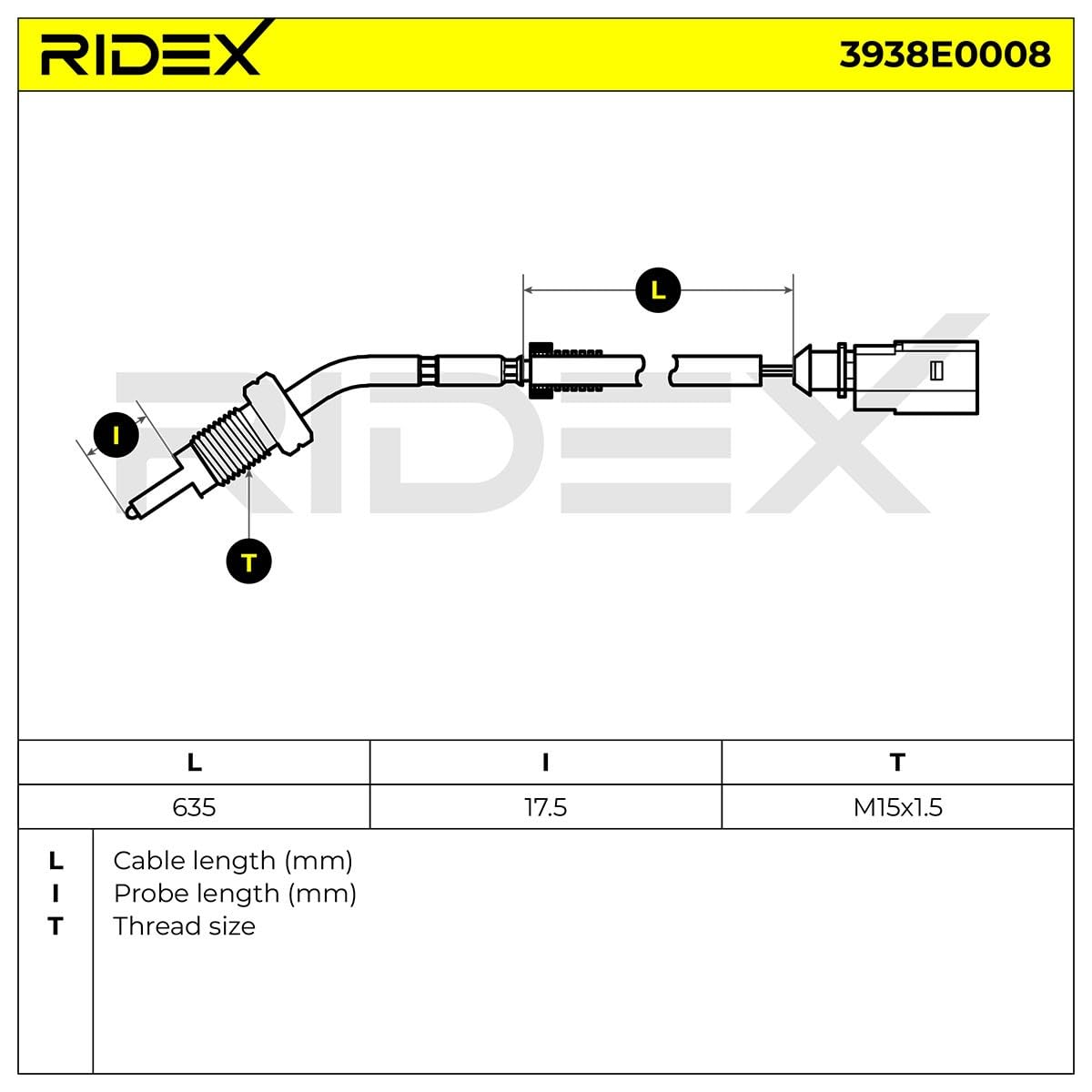 RIDEX 3938E0008 Palpeur de température des gaz Compatible avec VW Golf 6 3/5 portes 5K1