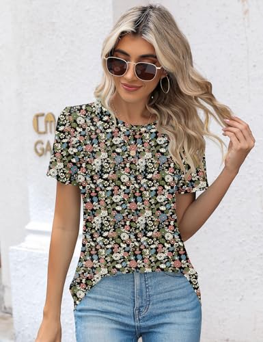 Kistore Womens Casual Crew Neck Short Sleeve Pleated Tops Blouses Fashion Clothes 20254