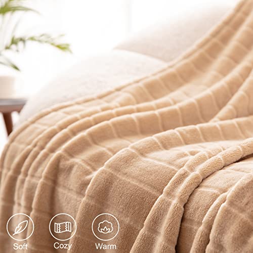 Bertte Plush Throw Blanket Super Soft Fuzzy Warm Blanket | 330 Gsm Lightweight Fluffy Cozy Luxury Decorative Stripe Blanket For Bed Couch - 50"X 60", Light Beige #TOP2