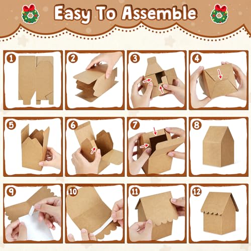 Image of Mulbozy 50 Pcs Paper Gingerbread House Kit with Scalloped Eaves DIY Blank Ginger Bread House Christmas Supplies for Family or School Holiday Craft Gift Making