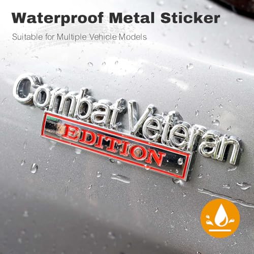 Image of Car Emblem for Combats Veteran Edition with 2 Adhesives, 3D Badge Decal for Trucks, Metal Stickers Replacement Compatible with Universal Vehicle, Veteran Gifts for Men (Silver & Red)