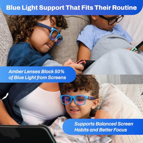 Image of DefenderShield Blue Light Blocking Glasses Kid Series for Computer, Mobile, Gaming, Sleep-Purple - Anti Eye Strain, Headache