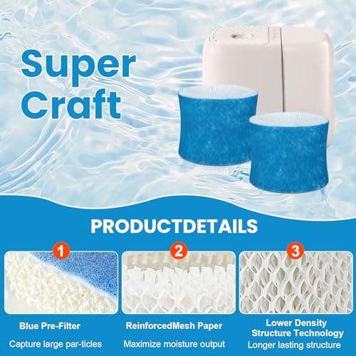 Image of 4 Pack Humidifier Wicking Filter Replacement 2.0 for Canopy Bedside | and Nursery Humidifier 2.0, Wood Pulp & Paper Filter (Blue)