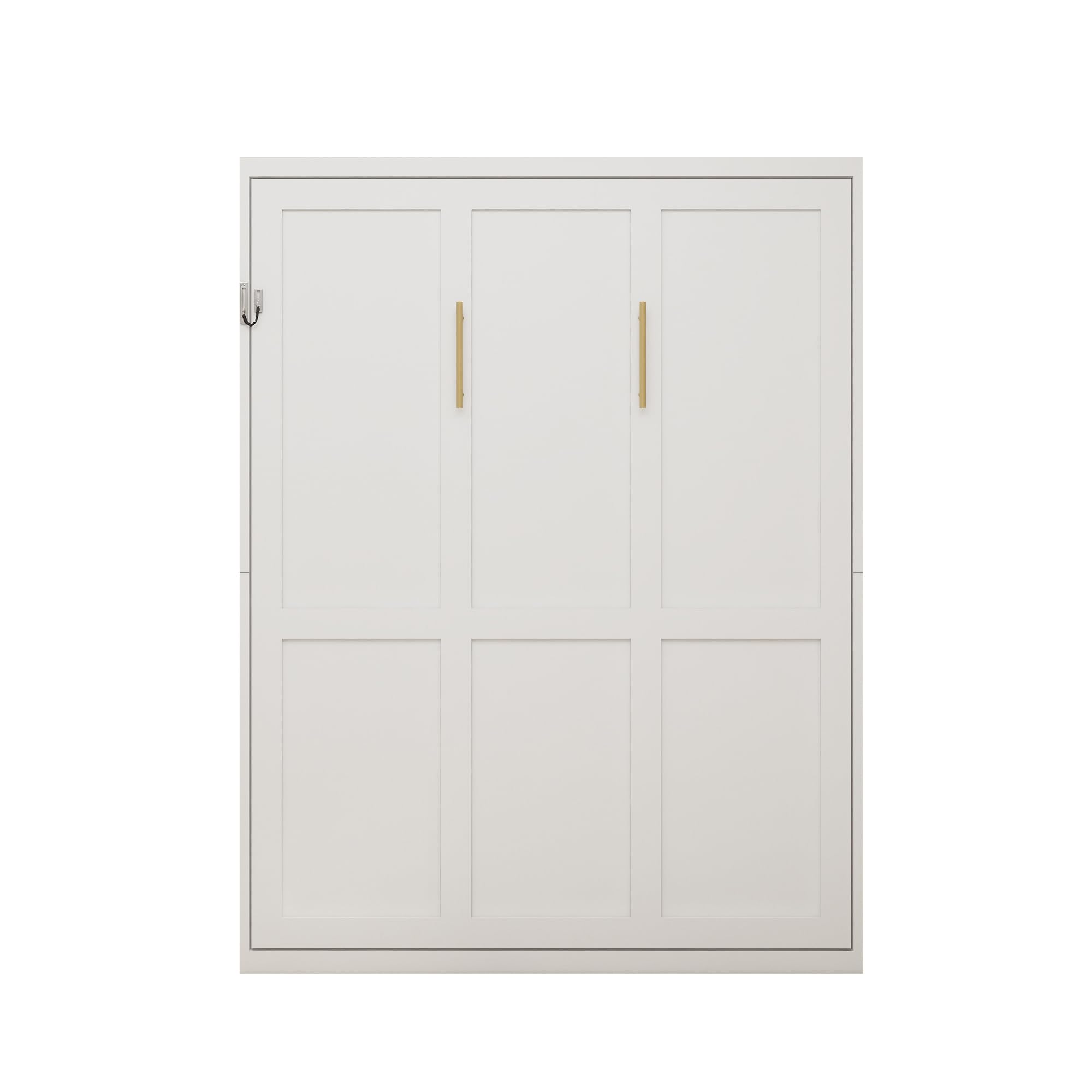 Photo 1 of KEIKI Queen Size Vertical Cabinet Murphy Bed with Automatic Leg, Multifunctional Foldable Hideaway Wall Metal Bed Frame with Slats, No Box Spring Needed, Easy Assembly, for Bedroom, Guest Room, White-----factory sealed