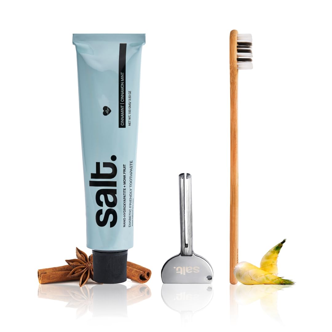 Salt. Oral Care Cinnamint Toothpaste (100g) - Diabetic Friendly + Squeezer Key + Eden Bamboo Toothbrush - Eco-Friendly & Biodegradable - Complete Oral Care Combo-image-49