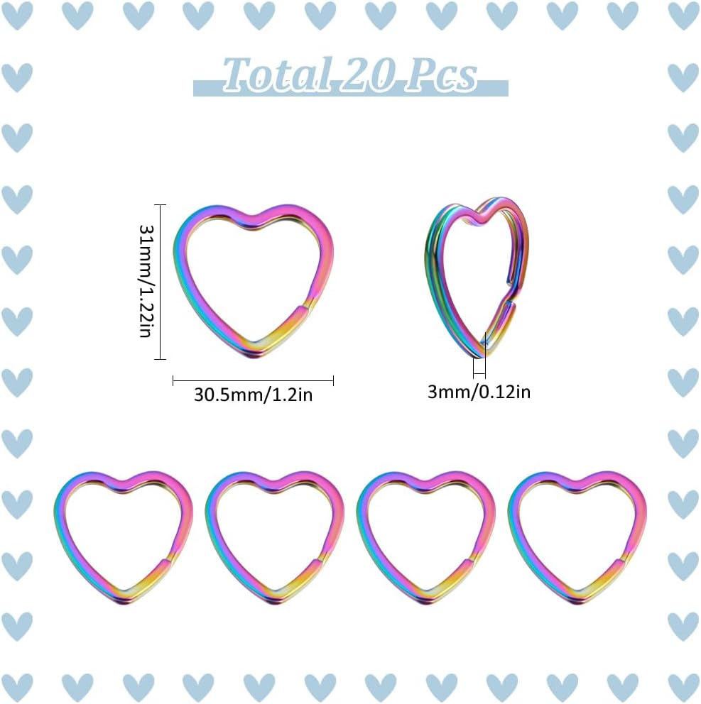 SUNNYCLUE 1 Box 20Pcs Heart Shape Keyring Color Split Key Rings Bulk Metal Iron Rainbow Colorful Plated Hearts Keys Connector Jump Ring for Home Car Keychain Making Jewelry DIY Leather Craft Supplies - Image 2