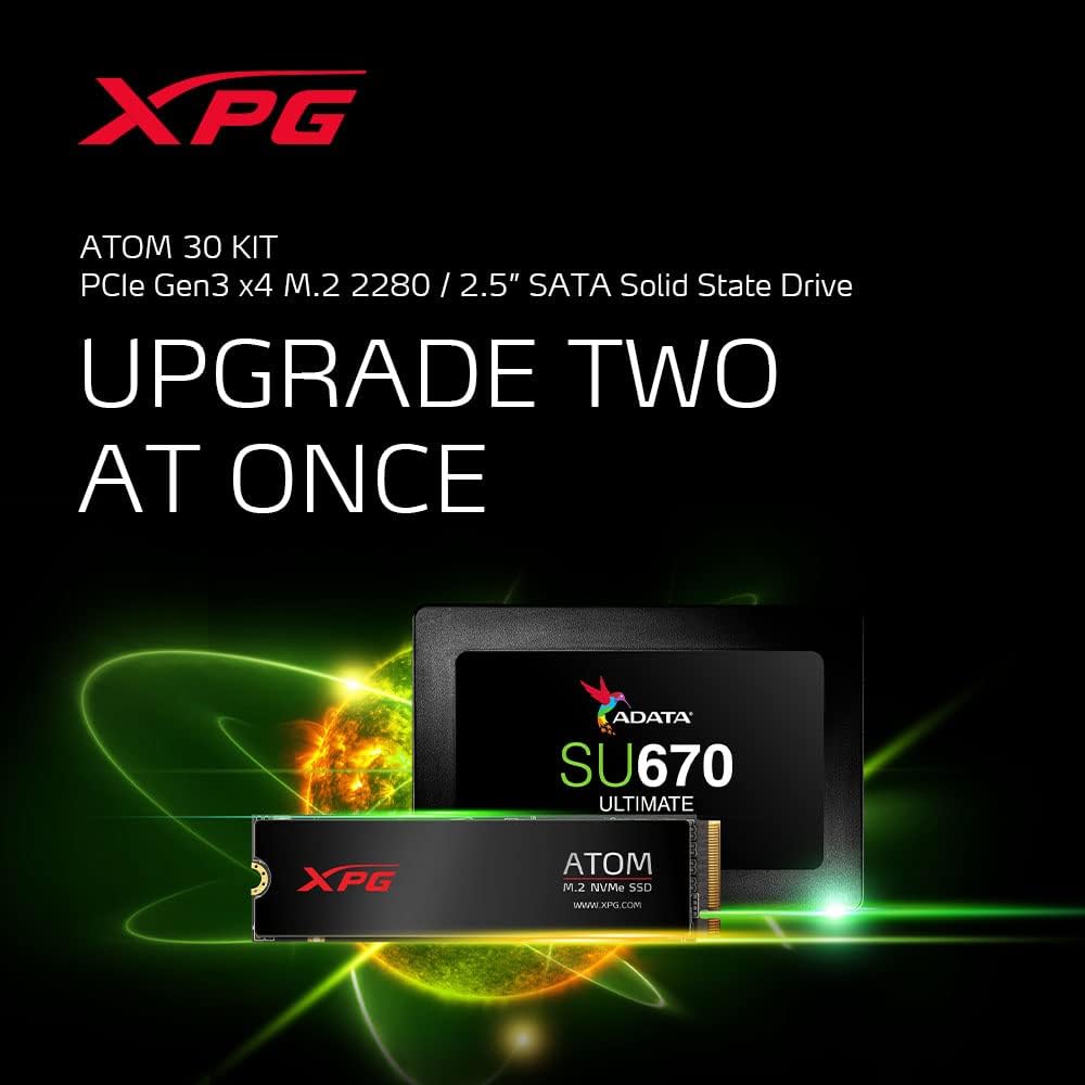 XPG Atom 30 1TB PCIe + 250GB SATA 2.5" SSD Kit - M.2 2280 PCIe Gen3 x4 + 2.5” Internal SSD PC Upgrade Bundle Kit (AATO-30KIT-250G1TCI)