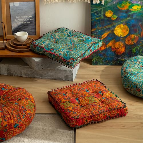 ELEFOCUS Blue Bohemian Seat Cushion,Indoor Boho Chair Cushions for Dining Chairs,Square Chair Pad,Decorative Seat Cushions for Kitchen Chairs (Blue Square A 16X16) - view 2