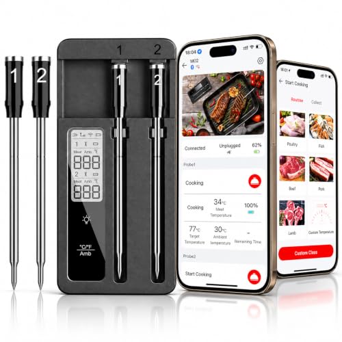Smart Wireless Meat Thermometer with Dual Probes and Wi-Fi Repeater Base